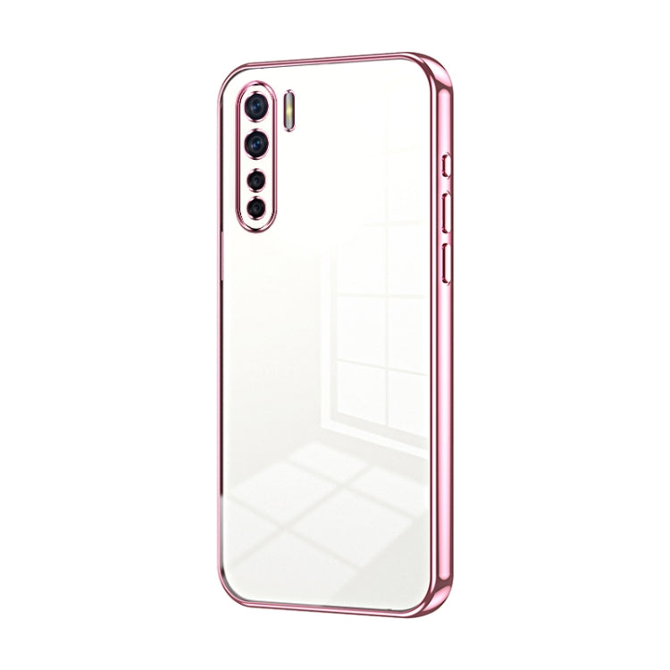 For OPPO Reno3 4G / F15 / A91 Transparent Plating Fine Hole Phone Case(Pink) - OPPO Cases by PMC Jewellery | Online Shopping South Africa | PMC Jewellery | Buy Now Pay Later Mobicred