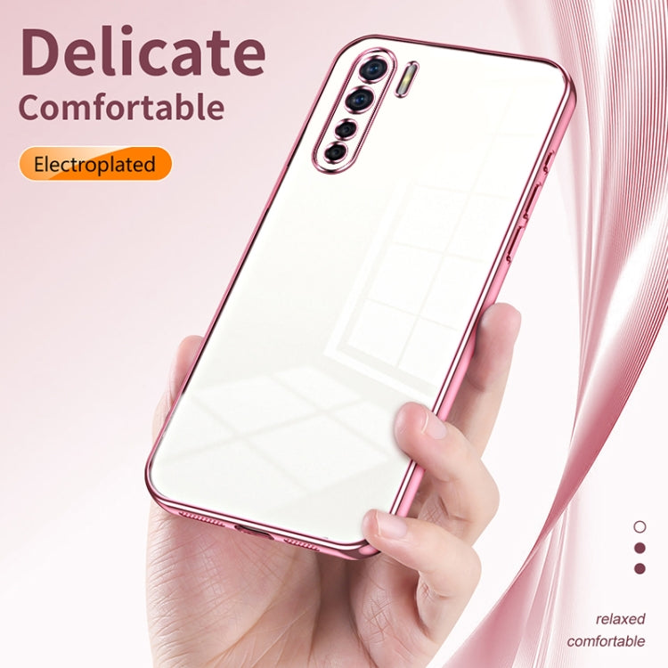 For OPPO Reno3 4G / F15 / A91 Transparent Plating Fine Hole Phone Case(Pink) - OPPO Cases by PMC Jewellery | Online Shopping South Africa | PMC Jewellery | Buy Now Pay Later Mobicred