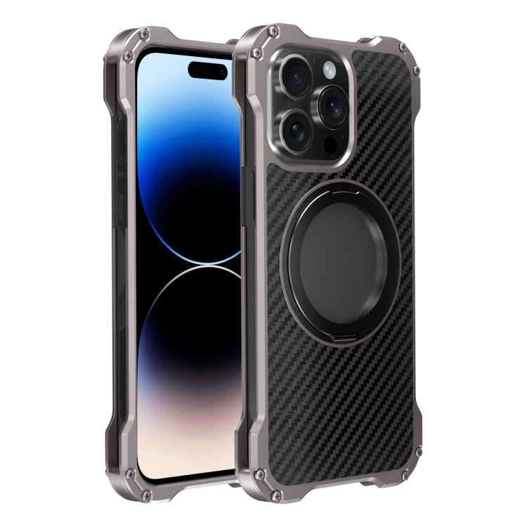 For iPhone 14 Pro Max R-JUST RJ51-1 Hollow Rotating Holder Metal Phone Case(Silver Grey) - iPhone 14 Pro Max Cases by R-JUST | Online Shopping South Africa | PMC Jewellery