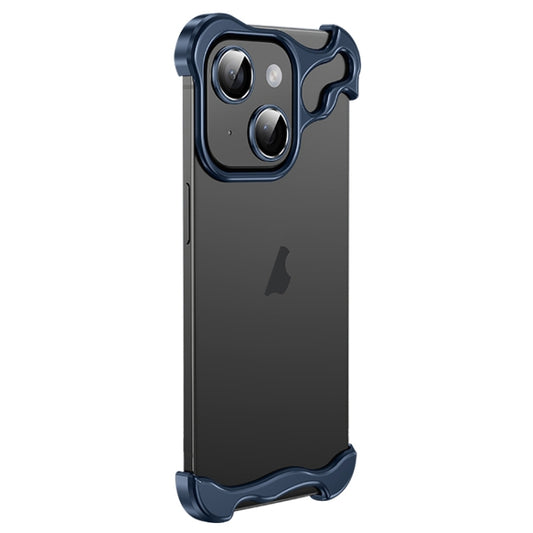 For iPhone 14 Plus Frameless Metal Corner Pad Phone Case with Lens Film(Blue) - iPhone 14 Plus Cases by PMC Jewellery | Online Shopping South Africa | PMC Jewellery | Buy Now Pay Later Mobicred