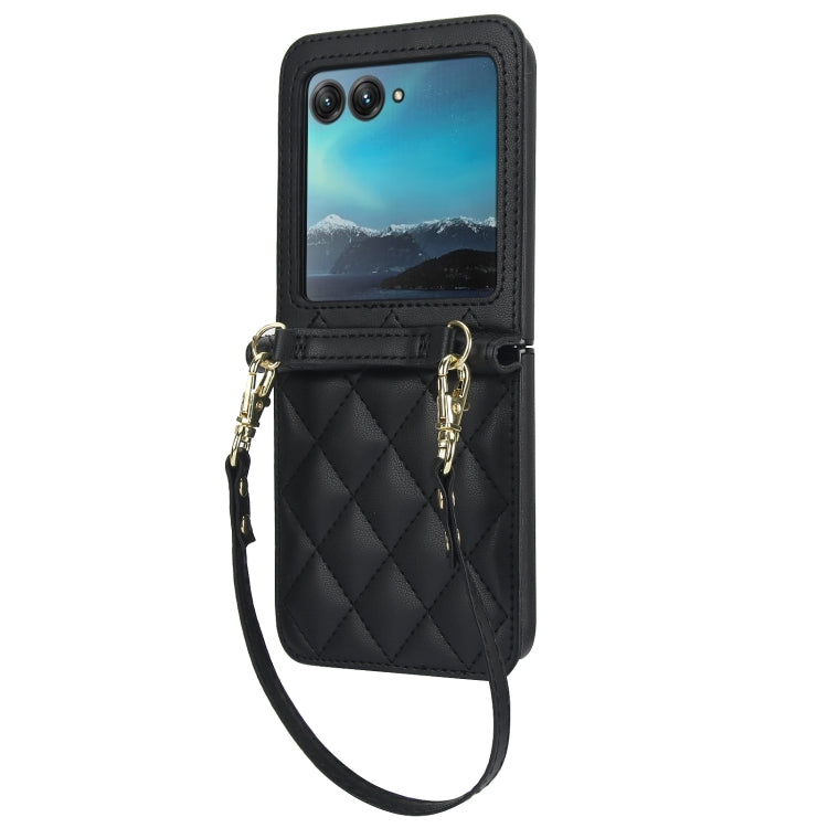For Motorola Razr 40 Ultra Rhombic Texture Phone Case with Long & Short Lanyard(Black) - Motorola Cases by PMC TechLife | Online Shopping South Africa | PMC TechLife | Buy Now Pay Later Mobicred