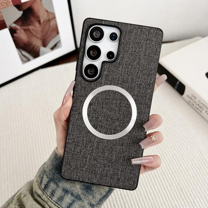 For Samsung Galaxy S25 Ultra 5G Magsafe Magnetic Ring Cloth Texture Phone Case(Grey) - Galaxy S25 Ultra 5G Cases by PMC Jewellery | Online Shopping South Africa | PMC Jewellery | Buy Now Pay Later Mobicred