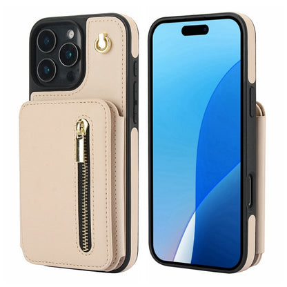 For iPhone 16 Pro Max YM006 Skin Feel Zipper Card Bag Phone Case with Dual Lanyard(Apricot) - iPhone 16 Pro Max Cases by PMC Jewellery | Online Shopping South Africa | PMC Jewellery | Buy Now Pay Later Mobicred