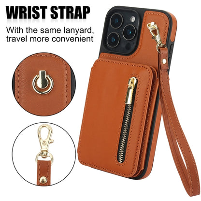 For iPhone 16 Pro YM006 Skin Feel Zipper Card Bag Phone Case with Dual Lanyard(Brown) - iPhone 16 Pro Cases by PMC Jewellery | Online Shopping South Africa | PMC Jewellery | Buy Now Pay Later Mobicred