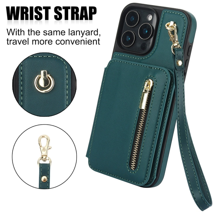 For iPhone 16 Pro YM006 Skin Feel Zipper Card Bag Phone Case with Dual Lanyard(Green) - iPhone 16 Pro Cases by PMC Jewellery | Online Shopping South Africa | PMC Jewellery | Buy Now Pay Later Mobicred