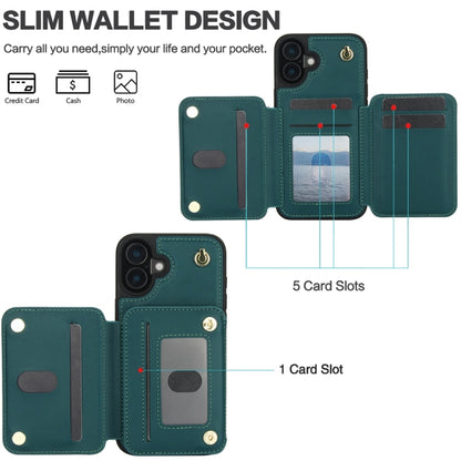 For iPhone 16 YM006 Skin Feel Zipper Card Bag Phone Case with Dual Lanyard(Green) - iPhone 16 Cases by PMC Jewellery | Online Shopping South Africa | PMC Jewellery | Buy Now Pay Later Mobicred