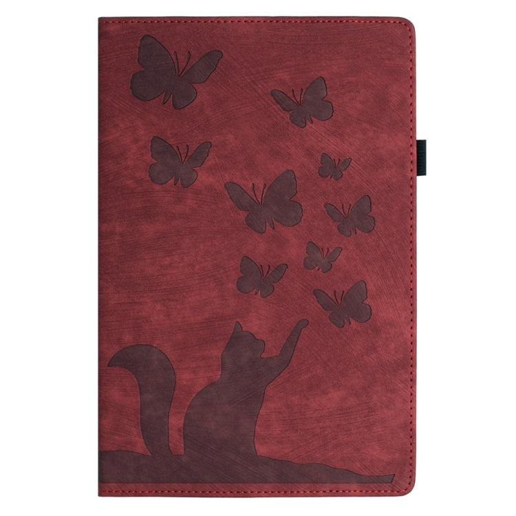 For Samsung Galaxy Tab S9 FE+ / S9+ / S8+ Butterfly Cat Embossing Leather Tablet Case(Red) - Galaxy Tab S9+ Cases by PMC Jewellery | Online Shopping South Africa | PMC Jewellery | Buy Now Pay Later Mobicred