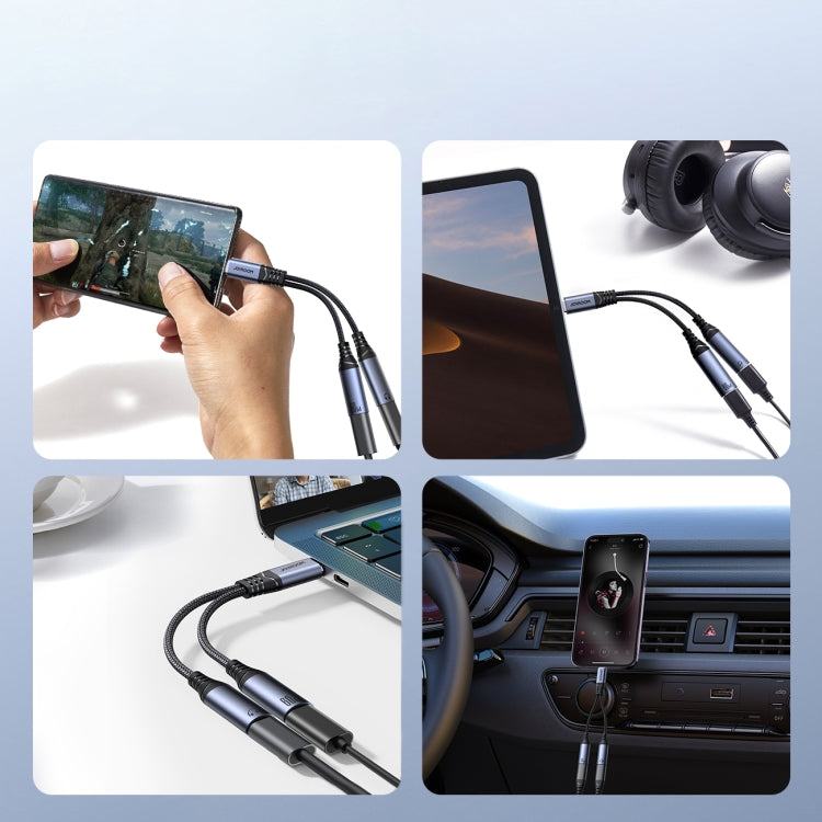 JOYROOM SY-C03 2 in 1 USB-C/Type-C to Dual USB-C/Type-C Audio Adapter Cable(Black) - Type-C Adapter by JOYROOM | Online Shopping South Africa | PMC TechLife | Buy Now Pay Later Mobicred