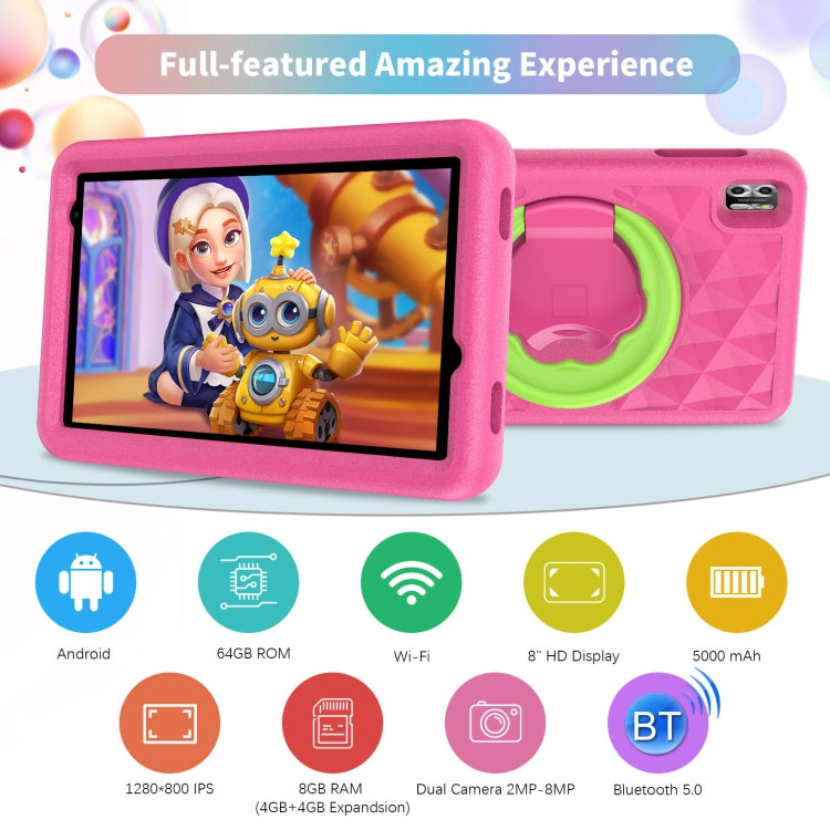 Pritom B8K 4G LTE Kid Tablet 8 inch,  4GB+64GB, Android 12 Unisoc T310 Quad Core CPU Support Parental Control Google Play(Pink) -  by PRITOM | Online Shopping South Africa | PMC Jewellery | Buy Now Pay Later Mobicred