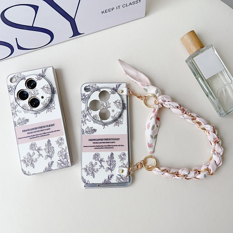 For OPPO Find N3 Pearlescent Paint Painted PC Phone Case with DIY Scarf Bracelet(Sketch Flower) - Find N3 Cases by PMC Jewellery | Online Shopping South Africa | PMC Jewellery