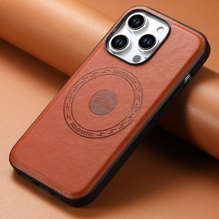 For iPhone 15 Pro Denior Cowhide Texture Leather MagSafe Phone Case(Brown) - iPhone 15 Pro Cases by Denior | Online Shopping South Africa | PMC TechLife | Buy Now Pay Later Mobicred