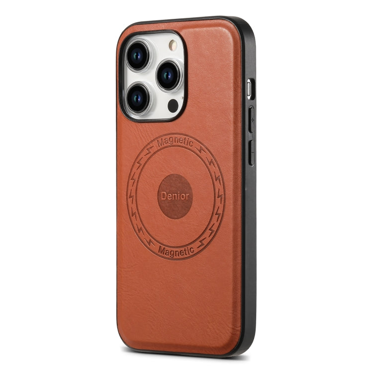 For iPhone 15 Pro Denior Cowhide Texture Leather MagSafe Phone Case(Brown) - iPhone 15 Pro Cases by Denior | Online Shopping South Africa | PMC TechLife | Buy Now Pay Later Mobicred