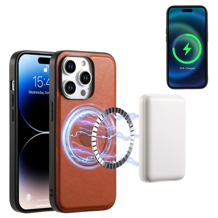 For iPhone 15 Pro Denior Cowhide Texture Leather MagSafe Phone Case(Brown) - iPhone 15 Pro Cases by Denior | Online Shopping South Africa | PMC TechLife | Buy Now Pay Later Mobicred