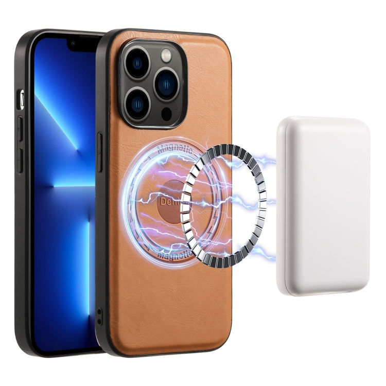 For iPhone 13 Pro Denior Cowhide Texture Leather MagSafe Phone Case(Khaki) - free shipping - PMC TechLife - Order now!