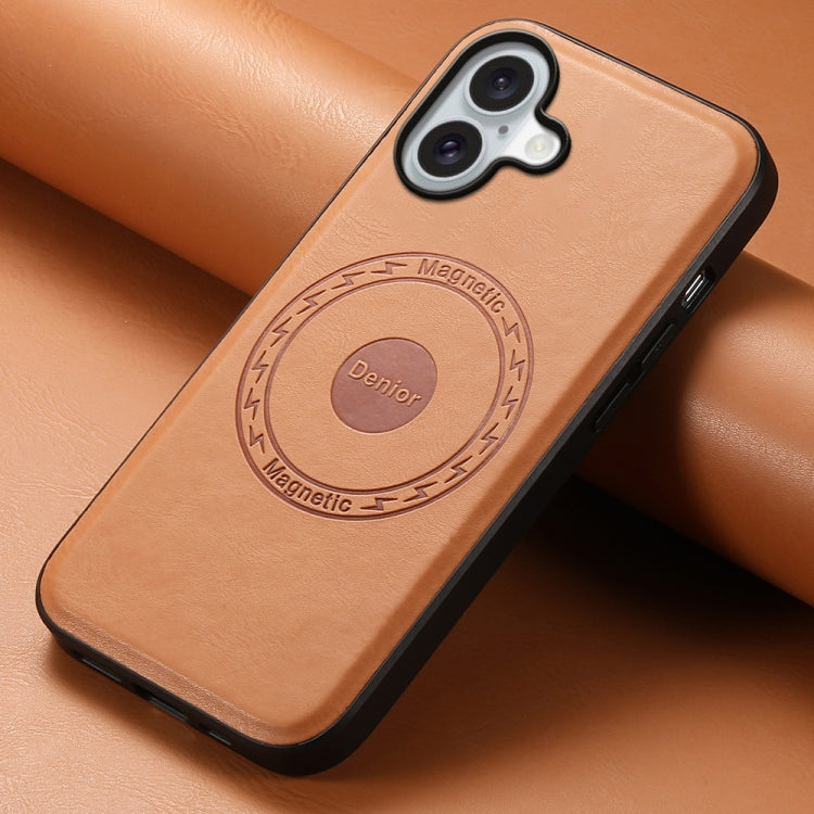 For iPhone 16 Denior Cowhide Texture Leather MagSafe Phone Case(Khaki) - free shipping - PMC TechLife - Order now!