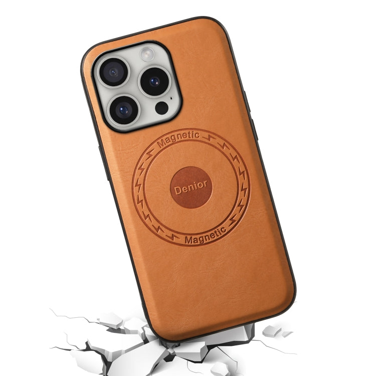 For iPhone 16 Pro Denior Cowhide Texture Leather MagSafe Phone Case(Khaki) - iPhone 16 Pro Cases by Denior | Online Shopping South Africa | PMC Jewellery | Buy Now Pay Later Mobicred