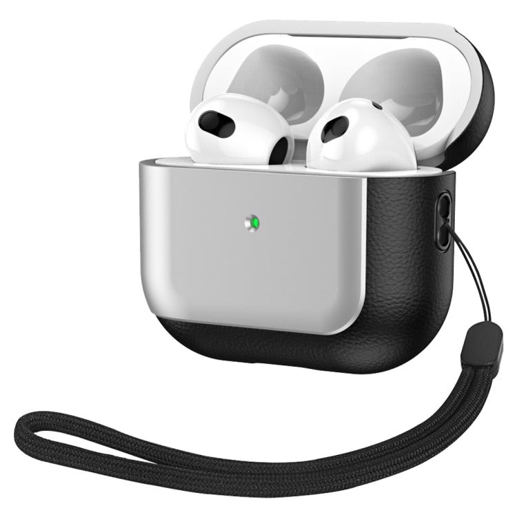 For AirPods 3 Electroplated Leather Texture Wireless Earphones Protective Case(Silver) - free shipping - PMC Jewellery - Order now!
