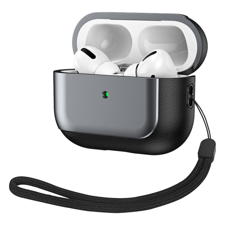 For AirPods Pro Electroplated Leather Texture Wireless Earphones Protective Case(Grey) - For AirPods Pro by PMC Jewellery | Online Shopping South Africa | PMC Jewellery | Buy Now Pay Later Mobicred