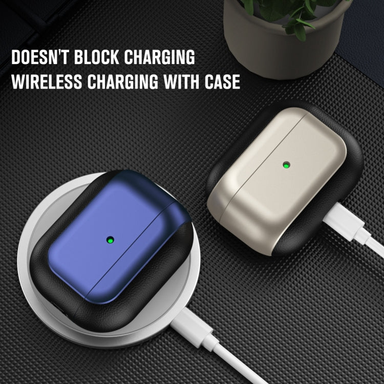 For AirPods Pro Electroplated Leather Texture Wireless Earphones Protective Case(Silver) - For AirPods Pro by PMC Jewellery | Online Shopping South Africa | PMC Jewellery | Buy Now Pay Later Mobicred