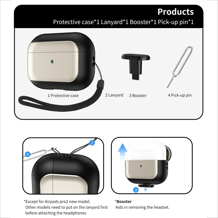For AirPods Pro 2 Electroplated Leather Texture Wireless Earphones Protective Case(Black) - For AirPods Pro 2 by PMC Jewellery | Online Shopping South Africa | PMC Jewellery | Buy Now Pay Later Mobicred