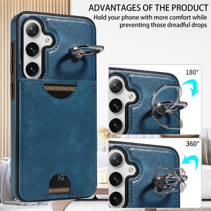 For Samsung Galaxy S24 5G Calf Texture Card Slot Ring Holder Phone Case(Blue) - Galaxy S24 5G Cases by PMC Jewellery | Online Shopping South Africa | PMC Jewellery