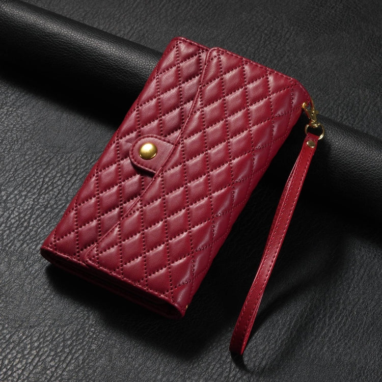For Google Pixel 8 Pro Zipper Multi-Card Wallet Rhombic Leather Phone Case(Red) - Google Cases by PMC TechLife | Online Shopping South Africa | PMC TechLife | Buy Now Pay Later Mobicred