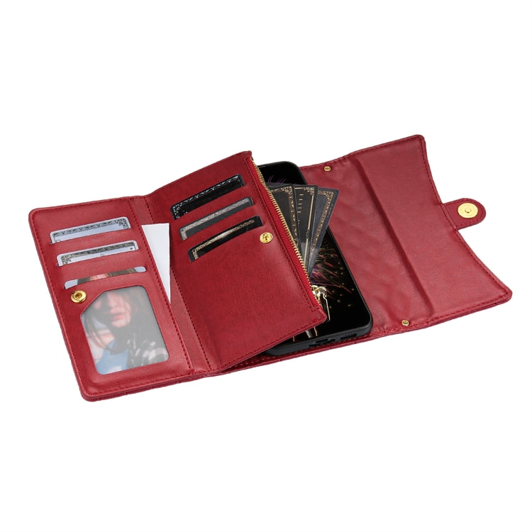 For Google Pixel 8 Pro Zipper Multi-Card Wallet Rhombic Leather Phone Case(Red) - Google Cases by PMC TechLife | Online Shopping South Africa | PMC TechLife | Buy Now Pay Later Mobicred