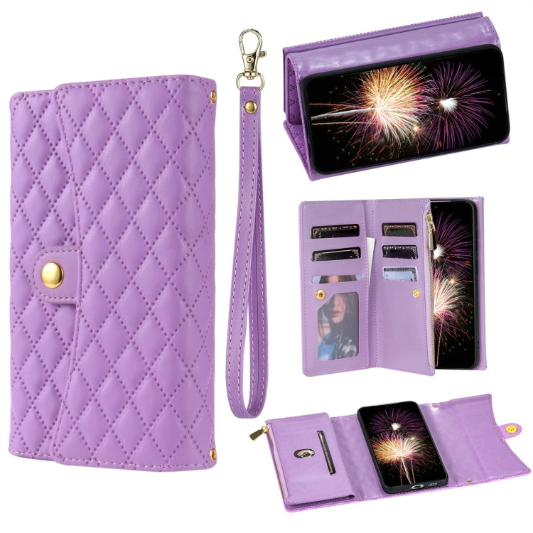 For Google Pixel 8 Zipper Multi-Card Wallet Rhombic Leather Phone Case(Purple) - Google Cases by PMC TechLife | Online Shopping South Africa | PMC TechLife | Buy Now Pay Later Mobicred