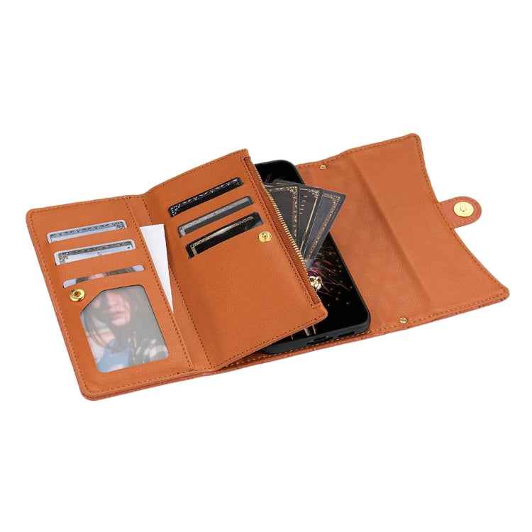 For Google Pixel 7 Zipper Multi-Card Wallet Rhombic Leather Phone Case(Brown) - Google Cases by PMC TechLife | Online Shopping South Africa | PMC TechLife | Buy Now Pay Later Mobicred