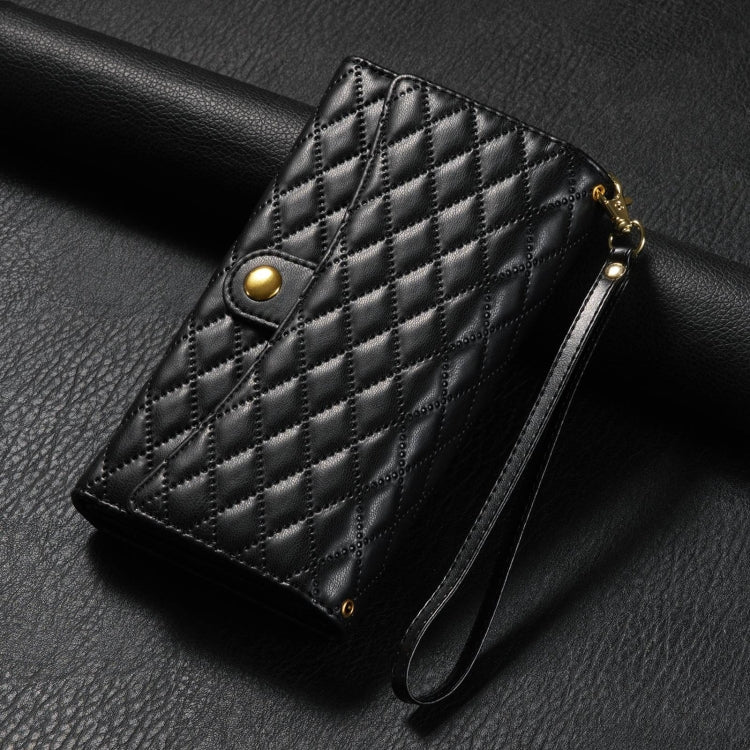 For Google Pixel 7a Zipper Multi-Card Wallet Rhombic Leather Phone Case(Black) - Google Cases by PMC TechLife | Online Shopping South Africa | PMC TechLife | Buy Now Pay Later Mobicred