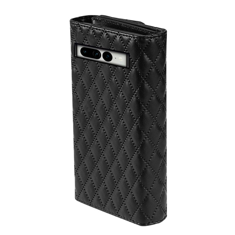 For Google Pixel 7a Zipper Multi-Card Wallet Rhombic Leather Phone Case(Black) - Google Cases by PMC TechLife | Online Shopping South Africa | PMC TechLife | Buy Now Pay Later Mobicred