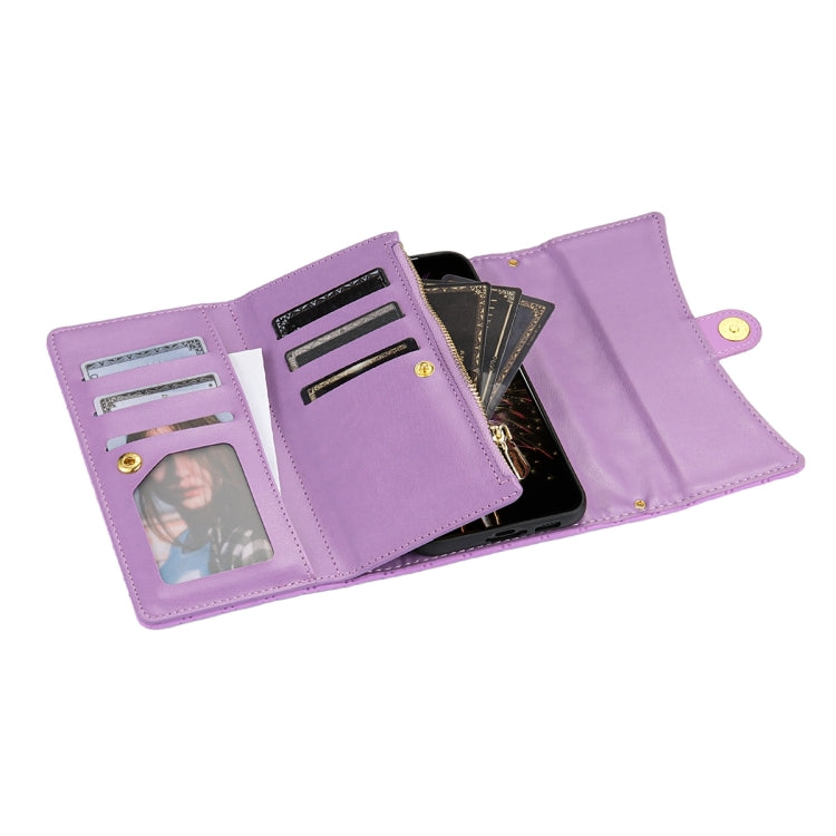 For Google Pixel 7a Zipper Multi-Card Wallet Rhombic Leather Phone Case(Purple) - Google Cases by PMC TechLife | Online Shopping South Africa | PMC TechLife | Buy Now Pay Later Mobicred