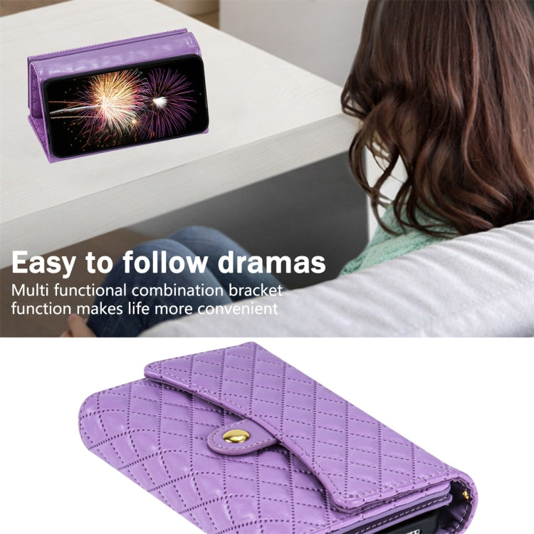 For Google Pixel 7a Zipper Multi-Card Wallet Rhombic Leather Phone Case(Purple) - Google Cases by PMC TechLife | Online Shopping South Africa | PMC TechLife | Buy Now Pay Later Mobicred