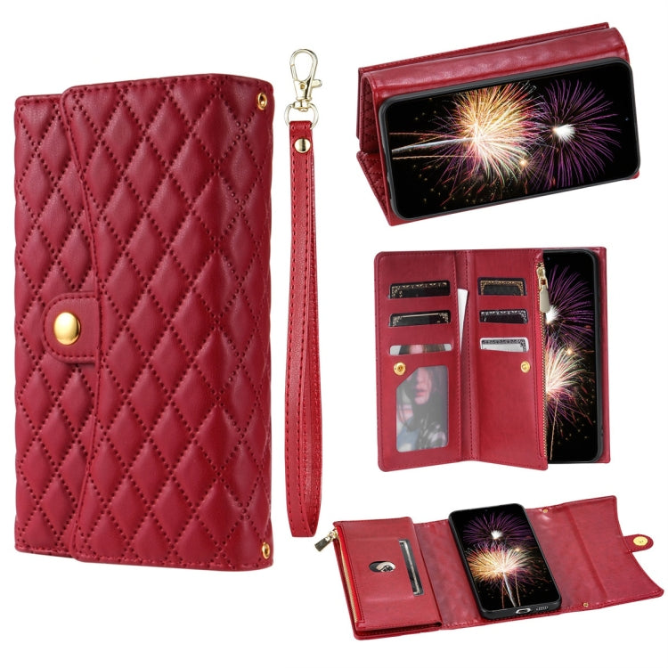 For Google Pixel 6 Zipper Multi-Card Wallet Rhombic Leather Phone Case(Red) - Google Cases by PMC TechLife | Online Shopping South Africa | PMC TechLife | Buy Now Pay Later Mobicred
