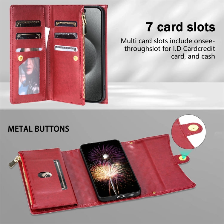 For Google Pixel 6 Zipper Multi-Card Wallet Rhombic Leather Phone Case(Red) - Google Cases by PMC TechLife | Online Shopping South Africa | PMC TechLife | Buy Now Pay Later Mobicred