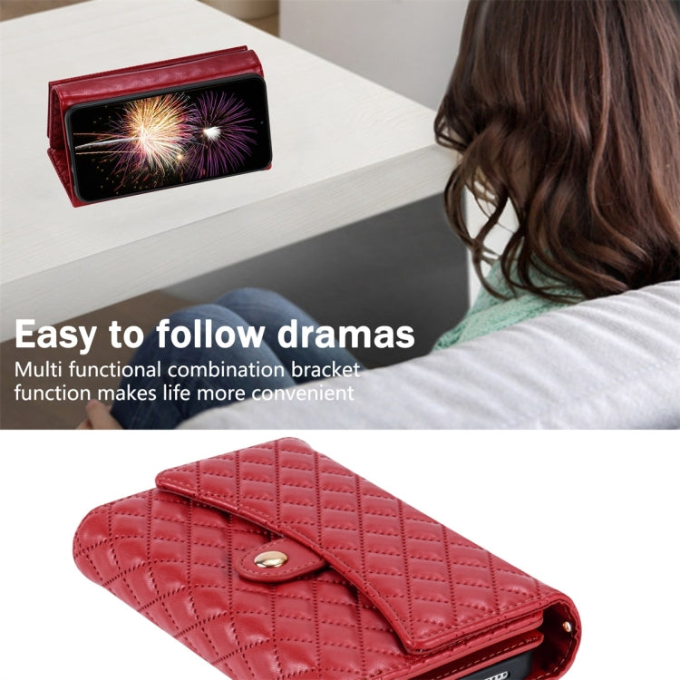 For Google Pixel 6 Zipper Multi-Card Wallet Rhombic Leather Phone Case(Red) - Google Cases by PMC TechLife | Online Shopping South Africa | PMC TechLife | Buy Now Pay Later Mobicred
