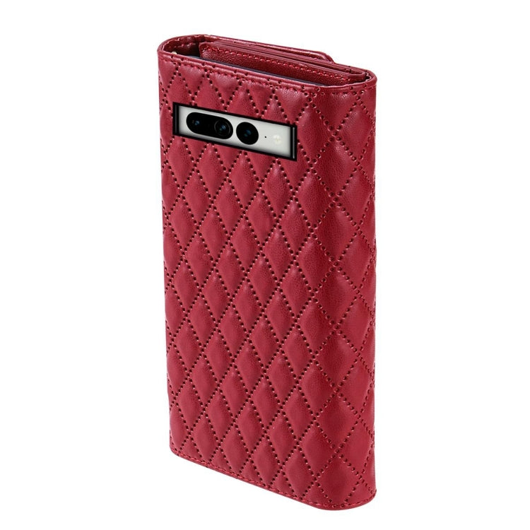 For Google Pixel 6 Pro Zipper Multi-Card Wallet Rhombic Leather Phone Case(Red) - Google Cases by PMC TechLife | Online Shopping South Africa | PMC TechLife | Buy Now Pay Later Mobicred