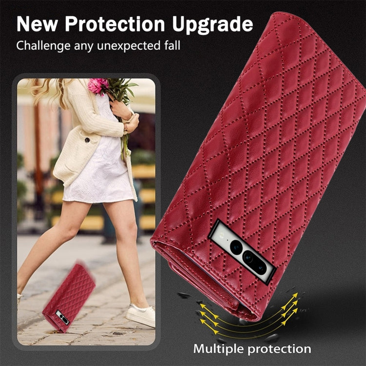 For Google Pixel 6 Pro Zipper Multi-Card Wallet Rhombic Leather Phone Case(Red) - Google Cases by PMC TechLife | Online Shopping South Africa | PMC TechLife | Buy Now Pay Later Mobicred