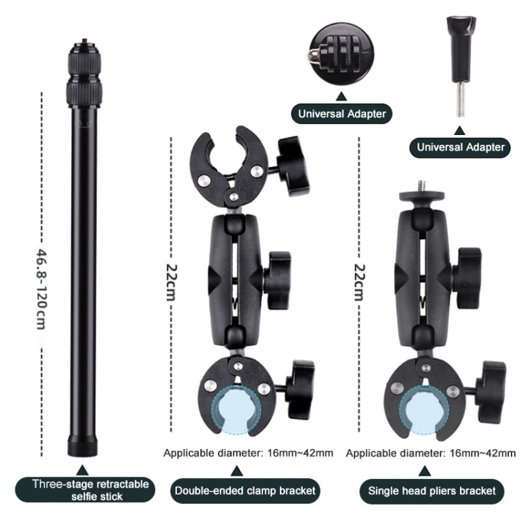Dual-heads Crab & Single Heads Motorcycle Clamps Handlebar Fixed Mount 3-stage Telescopic Selfie Stick - free shipping - PMC TechLife - Order now!