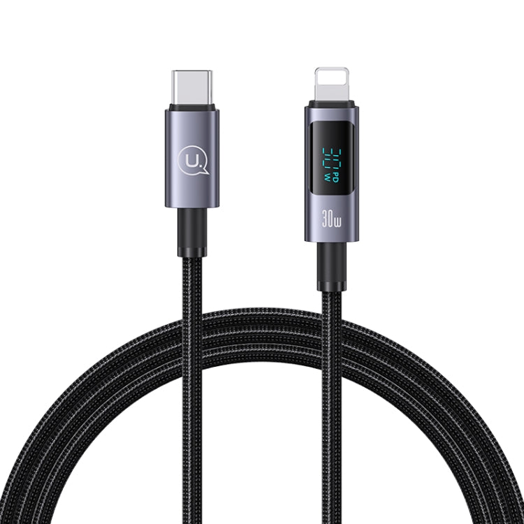 USAMS US-SJ672 Type-C To 8 Pin 30W Fast Charge Digital Display Data Cable, Length: 1.2m(Black) - free shipping - PMC Jewellery - Order now!