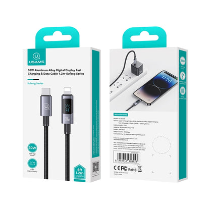 USAMS US-SJ672 Type-C To 8 Pin 30W Fast Charge Digital Display Data Cable, Length: 1.2m(Black) - 2 in 1 Cable by USAMS | Online Shopping South Africa | PMC Jewellery | Buy Now Pay Later Mobicred