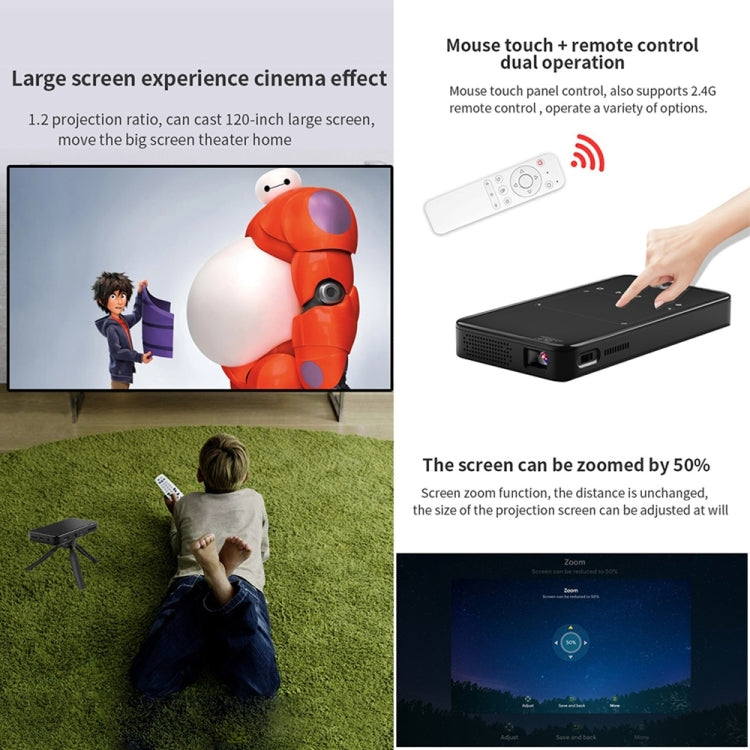 S90 DLP Android 9.0 2GB+32GB 4K Mini WiFi Smart Projector, Power Plug:EU Plug(Black) - Mini Projector by PMC Jewellery | Online Shopping South Africa | PMC Jewellery | Buy Now Pay Later Mobicred