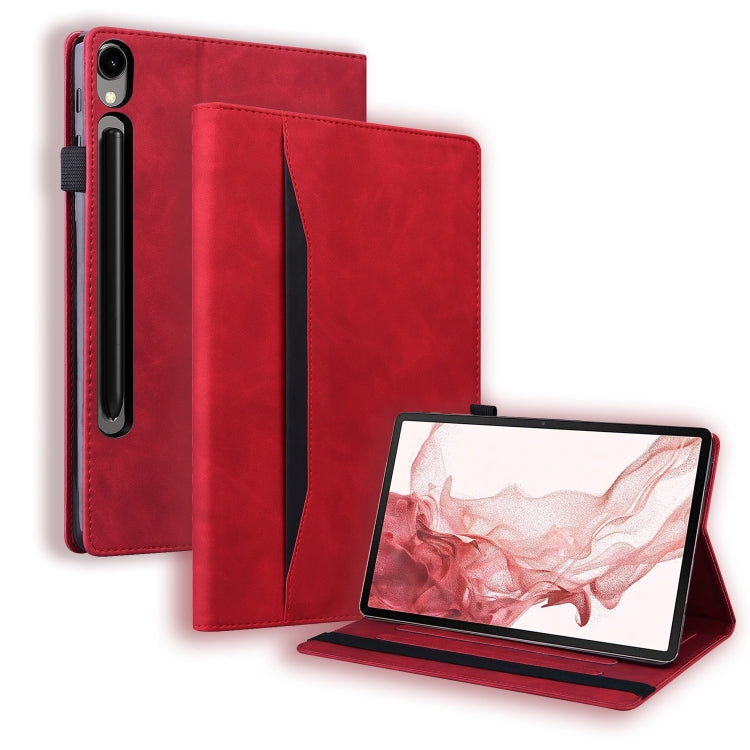 For Samsung Galaxy Tab S9 / S8 / S7 Splicing Shockproof Smart Leather Tablet Case(Red) - Galaxy Tab S9 Cases by PMC Jewellery | Online Shopping South Africa | PMC Jewellery | Buy Now Pay Later Mobicred