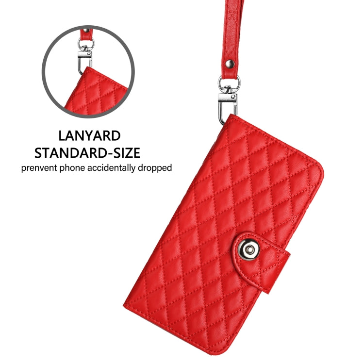 For iPhone 16 Pro Max Rhombic Texture Flip Leather Phone Case with Lanyard(Red) - iPhone 16 Pro Max Cases by PMC TechLife | Online Shopping South Africa | PMC TechLife | Buy Now Pay Later Mobicred