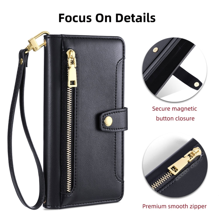 For Itel A48 Sheep Texture Cross-body Zipper Wallet Leather Phone Case(Black) - More Brand by PMC TechLife | Online Shopping South Africa | PMC TechLife | Buy Now Pay Later Mobicred