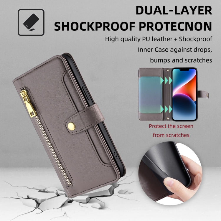 For Itel Vision 1 Pro Sheep Texture Cross-body Zipper Wallet Leather Phone Case(Grey) - More Brand by PMC TechLife | Online Shopping South Africa | PMC TechLife | Buy Now Pay Later Mobicred