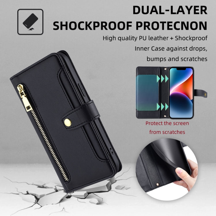 For Itel RS4 4G Sheep Texture Cross-body Zipper Wallet Leather Phone Case(Black) - More Brand by PMC TechLife | Online Shopping South Africa | PMC TechLife | Buy Now Pay Later Mobicred