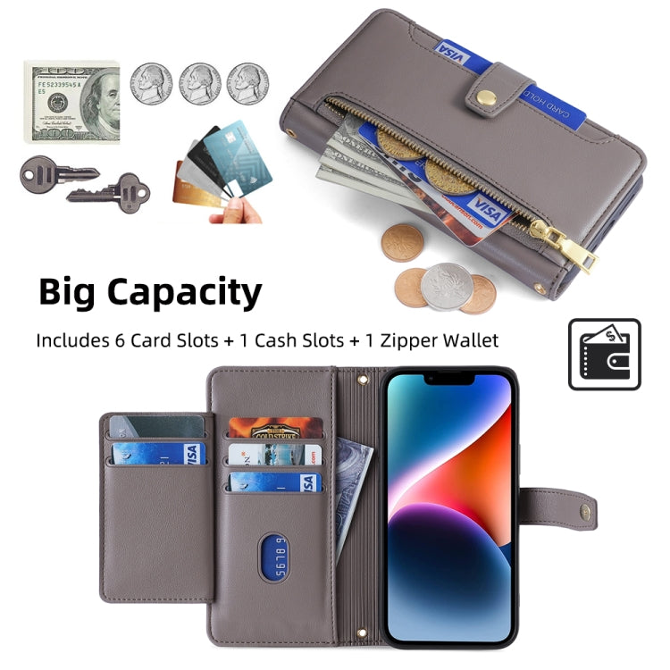 For Itel A50C 4G Sheep Texture Cross-body Zipper Wallet Leather Phone Case(Grey) - More Brand by PMC TechLife | Online Shopping South Africa | PMC TechLife | Buy Now Pay Later Mobicred