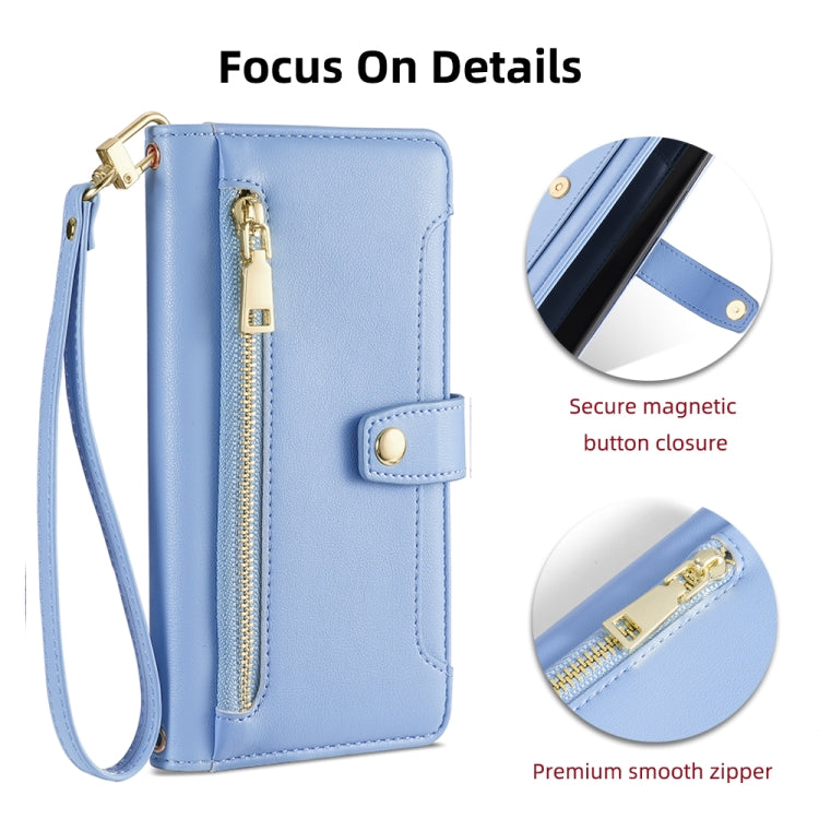 For Itel P65 Sheep Texture Cross-body Zipper Wallet Leather Phone Case(Blue) - free shipping - PMC TechLife - Order now!