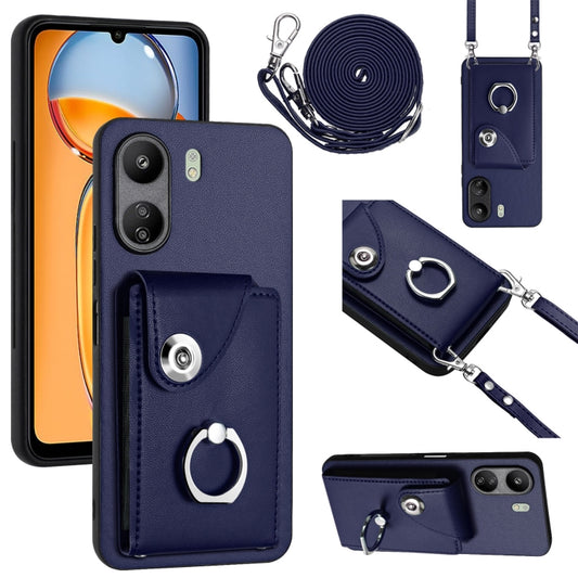 For Xiaomi Redmi 13C 4G / Poco C65 Organ Card Bag Ring Holder Phone Case with Long Lanyard(Blue) - 13C Cases by PMC Jewellery | Online Shopping South Africa | PMC Jewellery | Buy Now Pay Later Mobicred